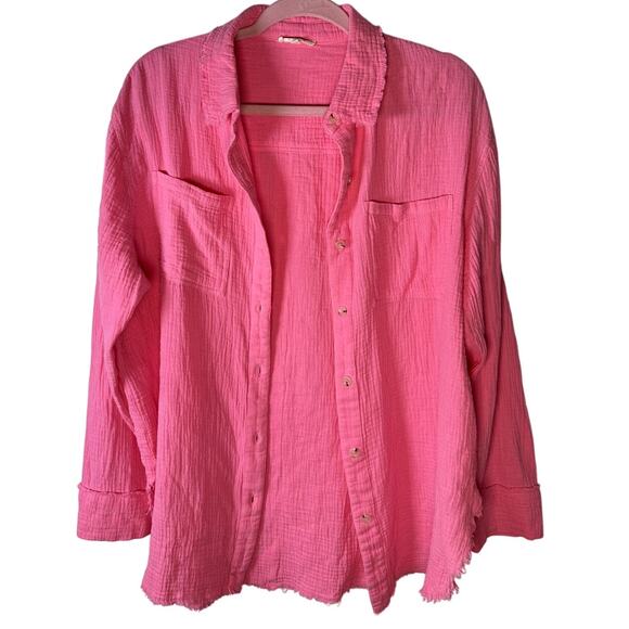 La Miel Pink Crinkle Button Down - Size Small / Medium - Picture 1 of 3